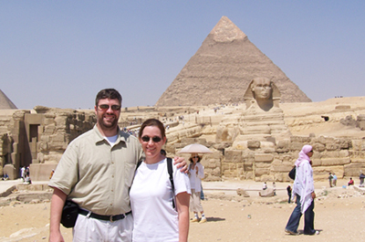 Picture of Cheryl and myself at the Giza Plateau in Egypt